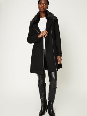 Шерстяное пальто с мехом Wallis черное
