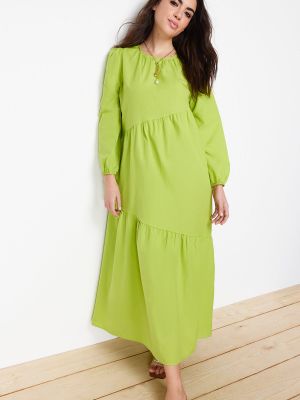 Fonott laza szabású pamut ruha Trendyol zöld