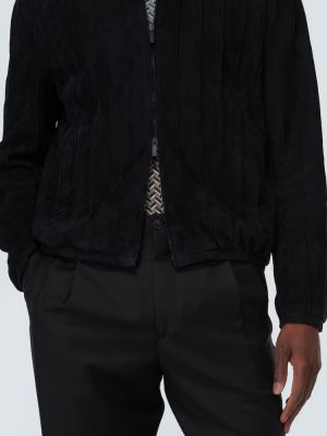 Kožna jakna od brušene kože Giorgio Armani plava