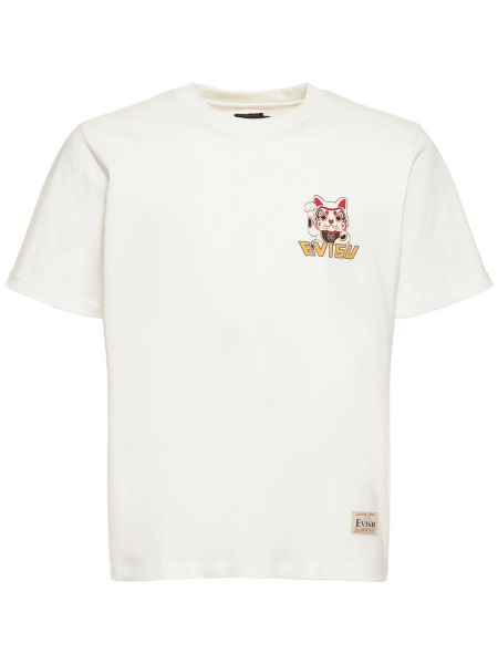 Camiseta de algodón con estampado Evisu blanco
