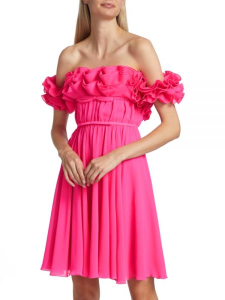 Шелковое платье с рюшами Giambattista Valli розовое