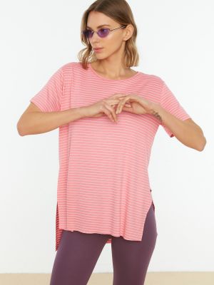 Плетена тениска на райета Trendyol розово