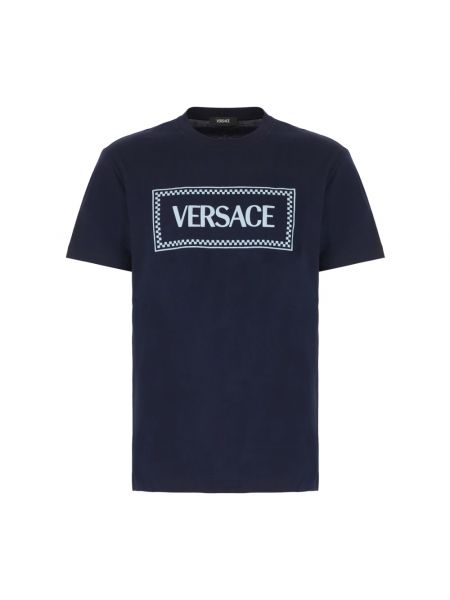 Koszulka bawełniana casual Versace niebieska