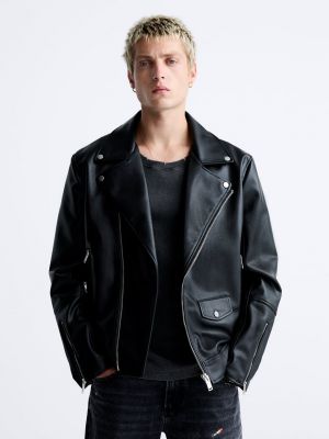Кожаная куртка из искусственной кожи Zara черная