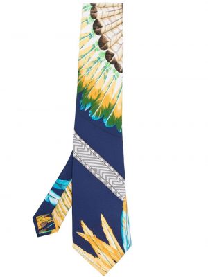 Копринена вратовръзка с пера с принт Hermès синьо