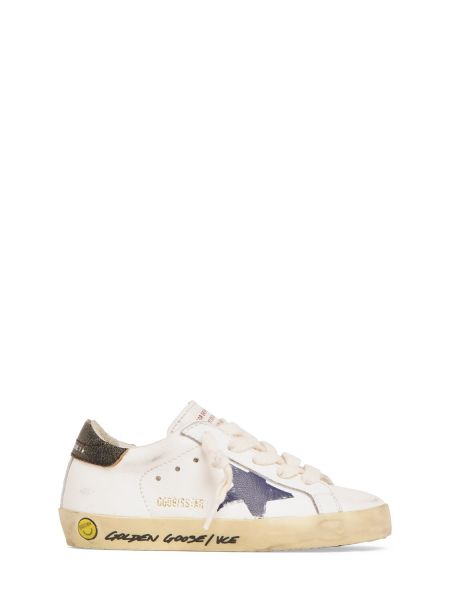 Blonder lær snøring sneakers for jenter Golden Goose hvit