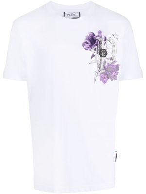 Geblümte t-shirt aus baumwoll mit print Philipp Plein weiß