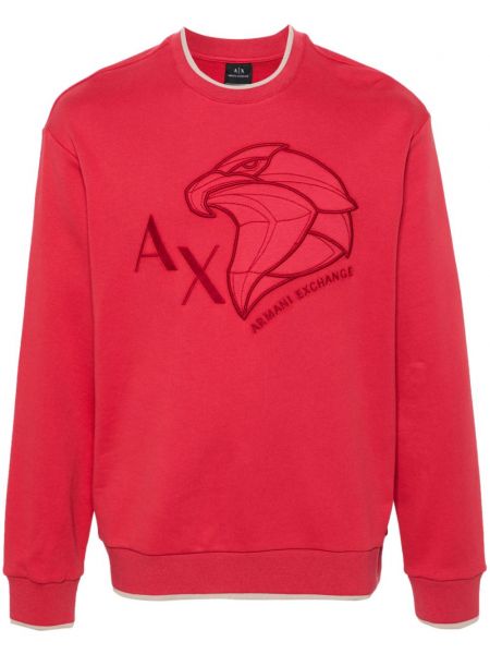 Pamučna dugi sweatshirt s vezom Armani Exchange crvena