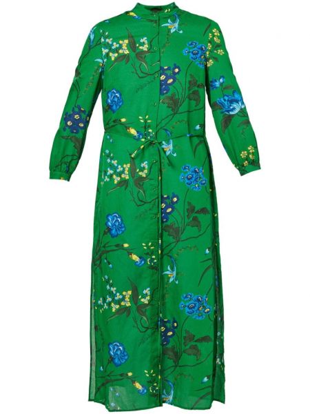 Sukienka midi w kwiatki z nadrukiem Erdem zielona