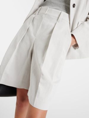 Plisirane bombažne lanene bermuda kratke hlače Brunello Cucinelli bela