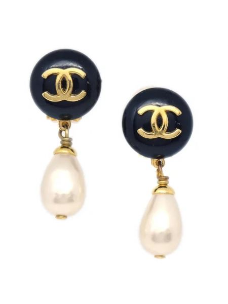 Kolczyki na klipsy z perełkami retro Chanel Vintage czarne