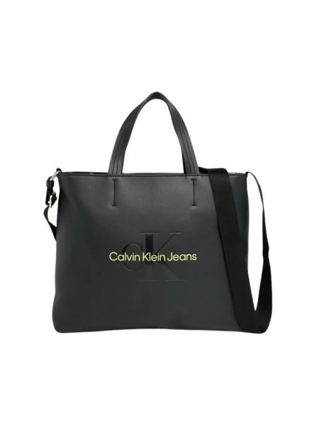 Shopperka slim fit z nadrukiem Calvin Klein Jeans czarna