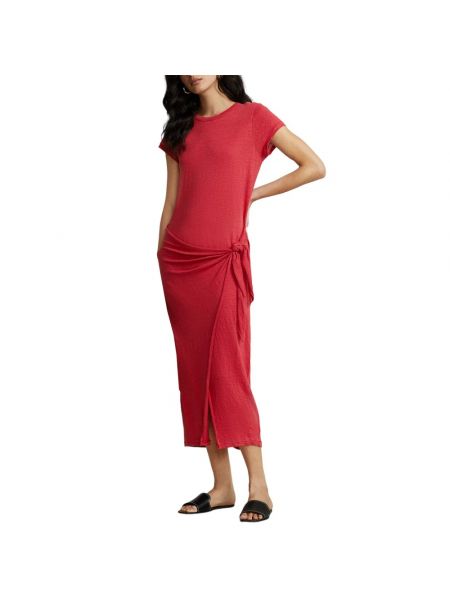 Lniana sukienka midi Ralph Lauren czerwona