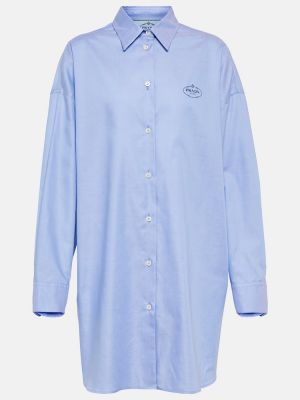Oversized bombažna srajca Prada modra