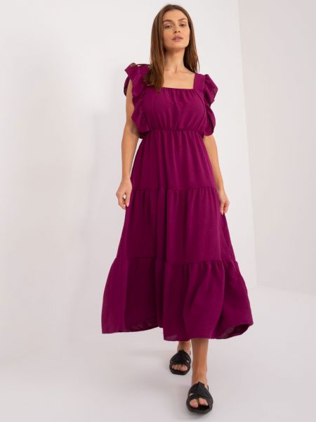 Midi obleka z volani Fashionhunters vijolična