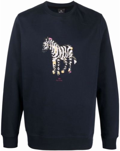 Pamučni džemper sa zebra printom Ps Paul Smith plava