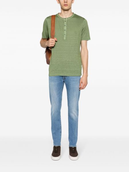 Lininis marškinėliai su sagomis 120% Lino žalia