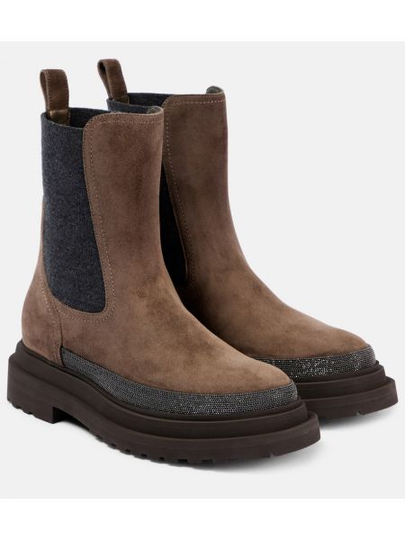 Botas de ante con cuentas Brunello Cucinelli marrón