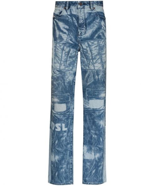 Straight leg jeans con stampa Diesel blu