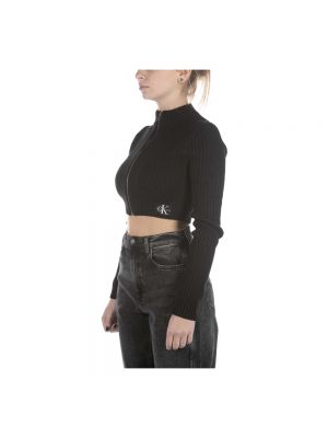 Cárdigan con cremallera de algodón de tela jersey Calvin Klein Jeans negro