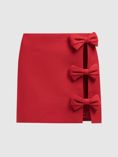 Шелковая шерстяная юбка мини с бантом Valentino красная