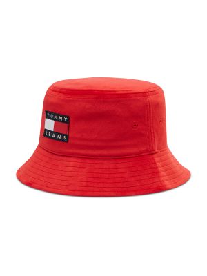 Žametni klobuk iz rebrastega žameta Tommy Jeans rdeča