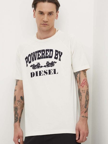 Koszulka bawełniana Diesel beżowa