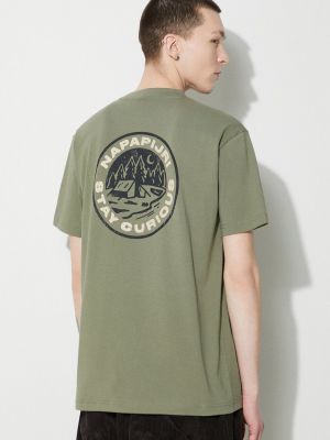 Bavlněné tričko s potiskem Napapijri zelené