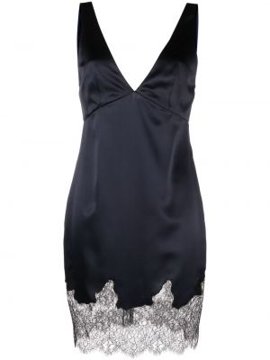 Коктейлна рокля с v-образно деколте с дантела Saint Laurent синьо