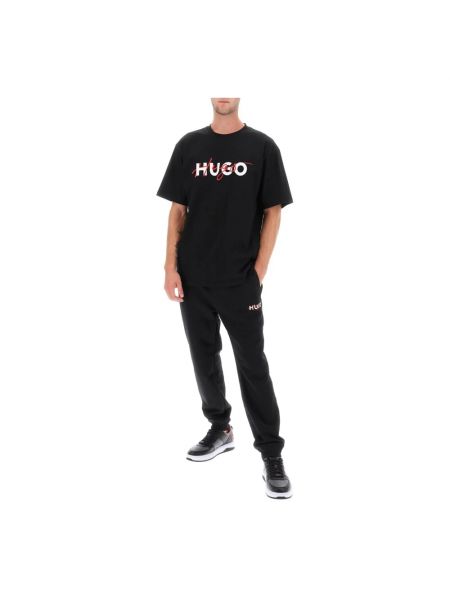 Spodnie sportowe z nadrukiem Hugo czarne