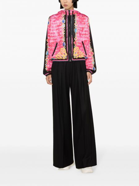 Raštuotas džinsinė striukė su gobtuvu su širdelėmis Versace Jeans Couture rožinė