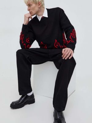 Dzianinowy sweter wełniany Hugo czarny