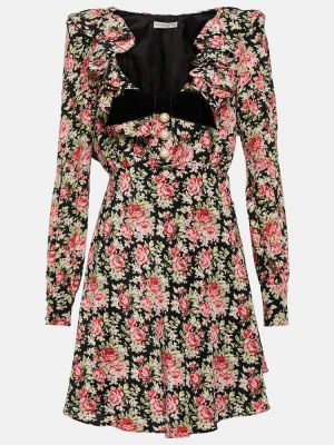 Virágos selyem ruha Alessandra Rich fekete