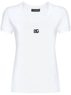 Medvilninis siuvinėtas marškinėliai Dolce & Gabbana balta