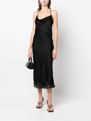 Krajkové saténové midi šaty Ermanno Firenze černé