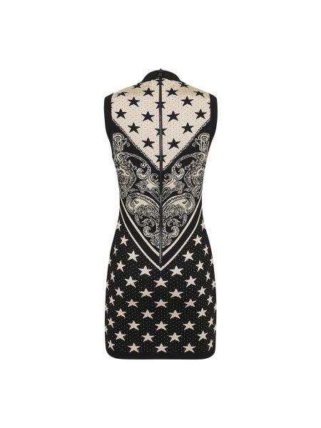 Dzianinowa sukienka mini z wzorem paisley w gwiazdy Balmain czarna