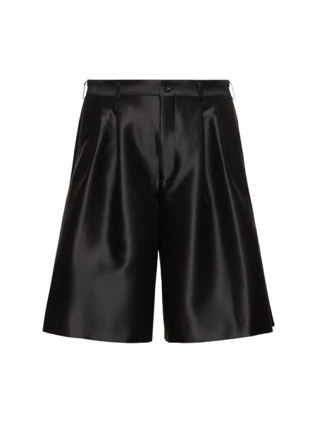 Pantaloncini di seta di cotone plissettati Comme Des Garçons nero