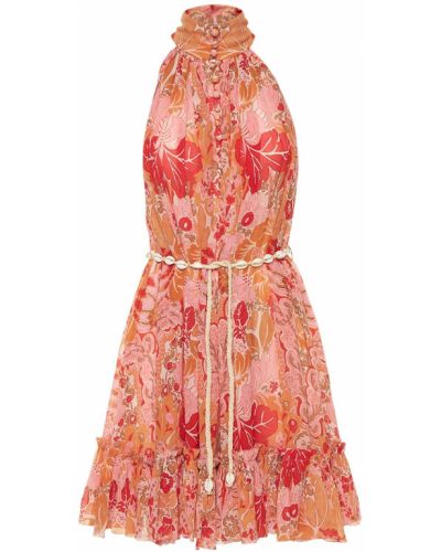 Hodvábne mini šaty Zimmermann ružová