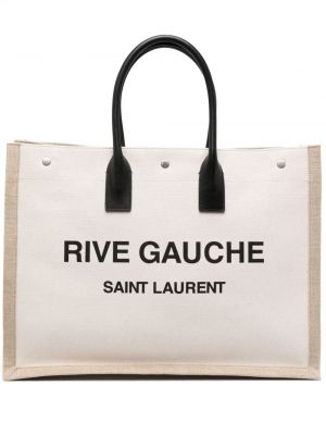 Βαμβακερή τσάντα shopper Saint Laurent μπεζ