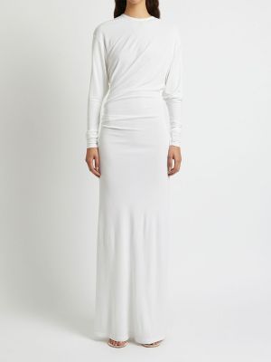 Drapiruotas maksi suknelė iš viskozės ilgomis rankovėmis Christopher Esber balta