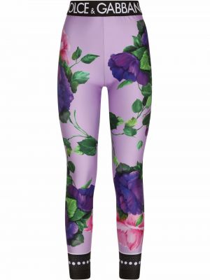 Leggings cu model floral cu imagine Dolce & Gabbana violet