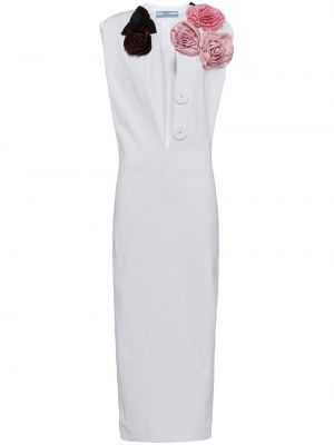 Midi obleka brez rokavov s cvetličnim vzorcem Prada bela