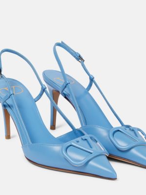 Кожени полуотворени обувки с отворена пета Valentino Garavani синьо