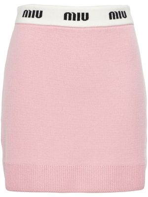 Μάλλινη φούστα mini ζακάρ Miu Miu ροζ