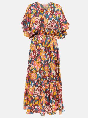 Bombažna svilena midi obleka s cvetličnim vzorcem Eres