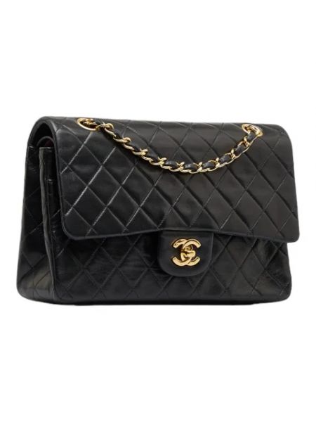 Bolso cruzado de cuero retro Chanel Vintage negro