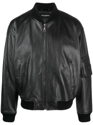 Kožená bomber bunda na zips Dolce & Gabbana čierna