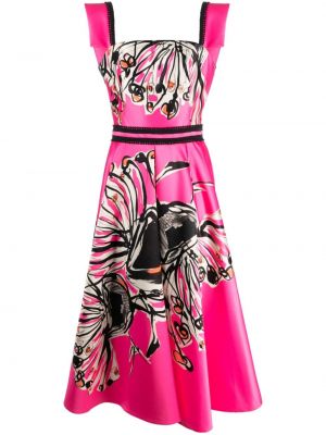 Satynowa sukienka midi z nadrukiem w abstrakcyjne wzory Gemy Maalouf różowa