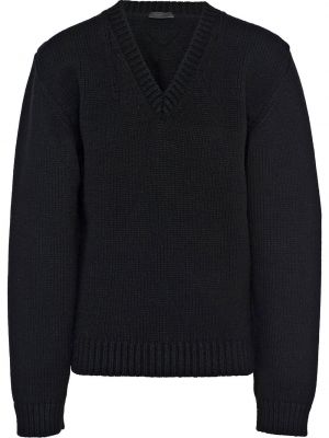 Vlněný svetr s výstřihem do v Prada černý