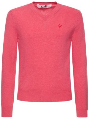 Вълнен пуловер със сърца Comme Des Garçons Play розово